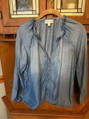 Cloth & Stone ruffle collar Blue Button-Front Top XS